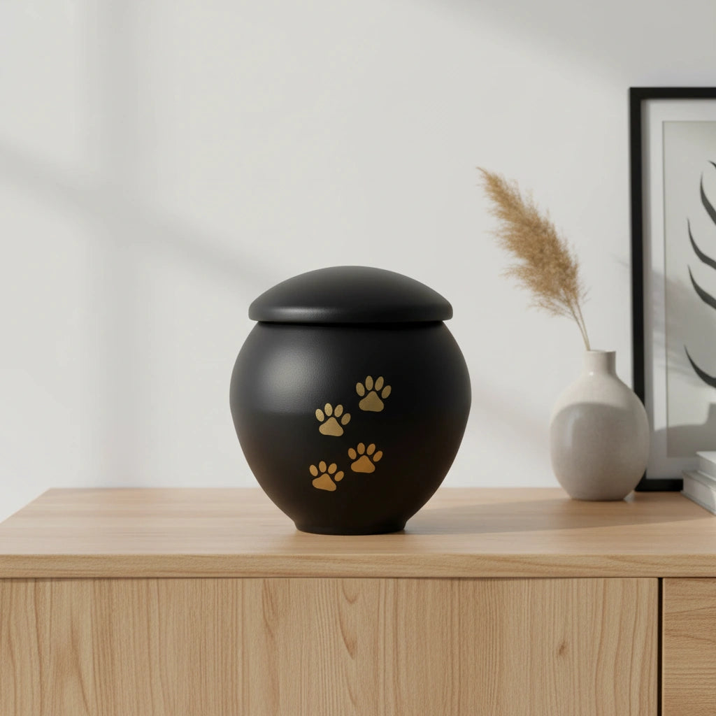 Black & Gold Pawprints Pet Urn for Ashes - Large
