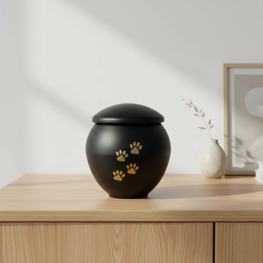 Black & Gold Pawprints Pet Urn for Ashes - Large
