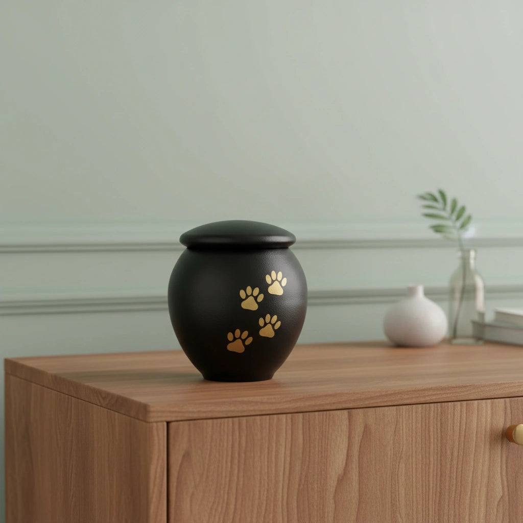 Black & Gold Pawprints Pet Urn for Ashes - Medium