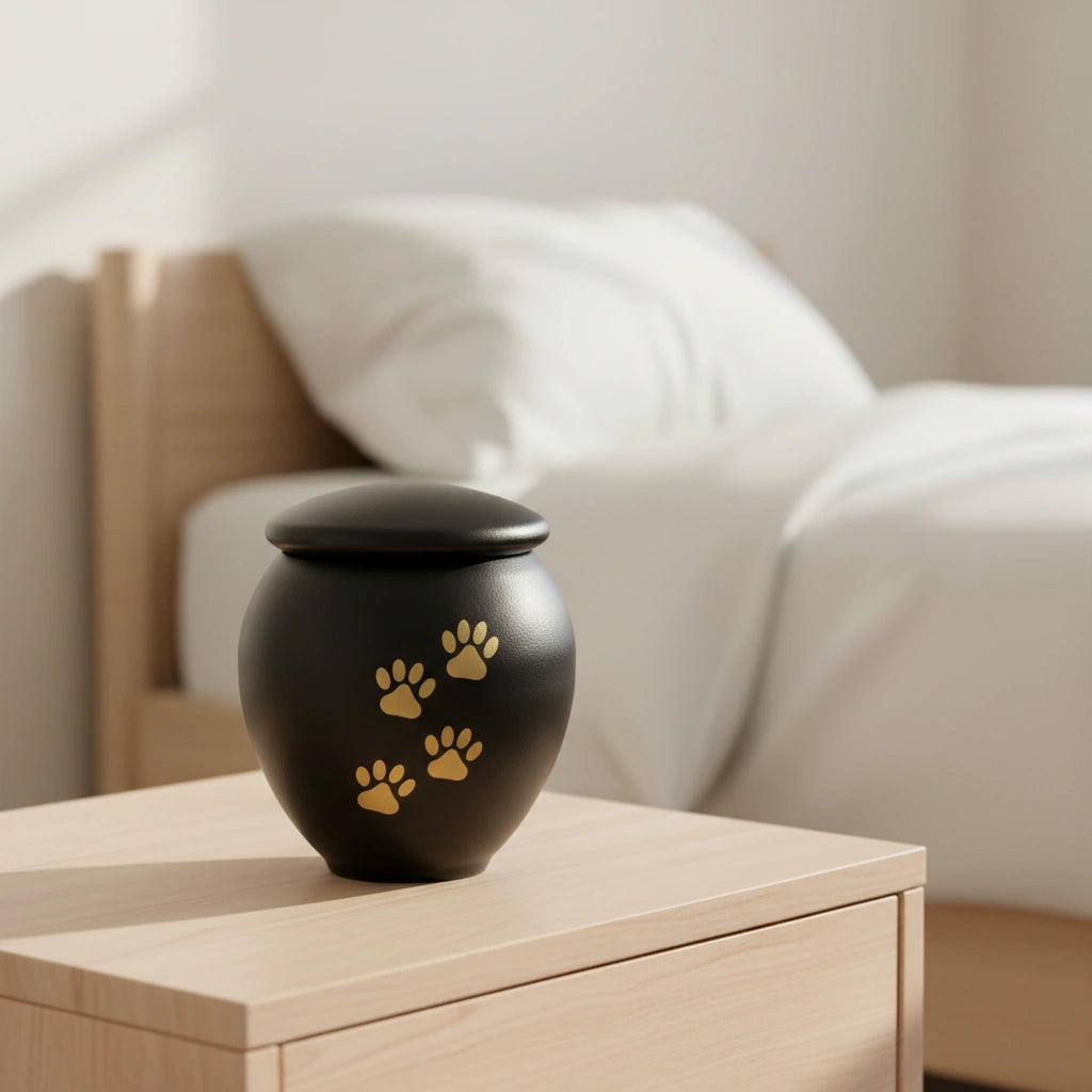 Black & Gold Pawprints Pet Urn for Ashes - Medium