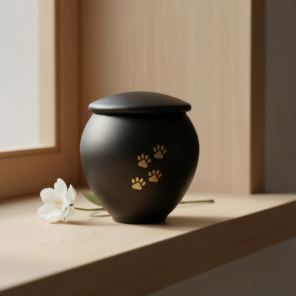 Black & Gold Pawprints Pet Urn for Ashes - Small