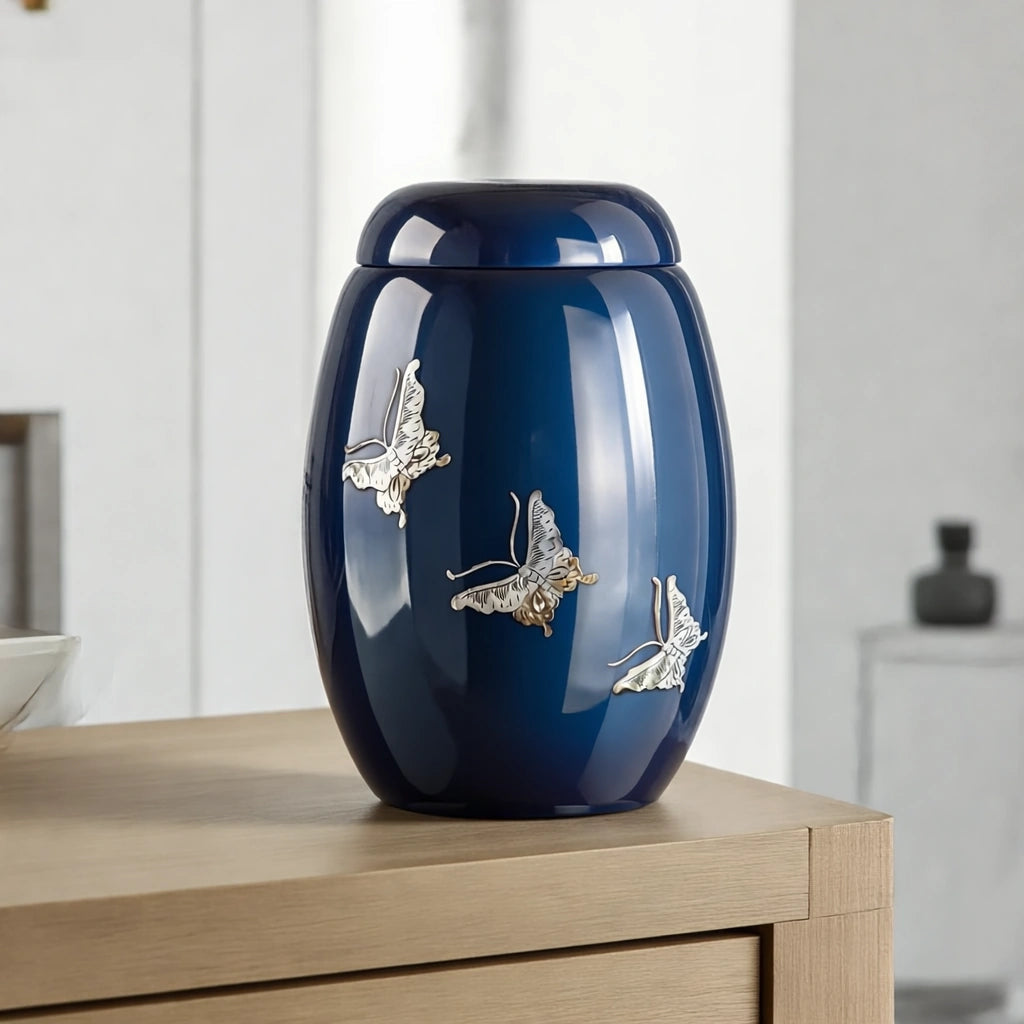 Butterfly Fibreglass Adult Cremation Urn for Ashes in Blue