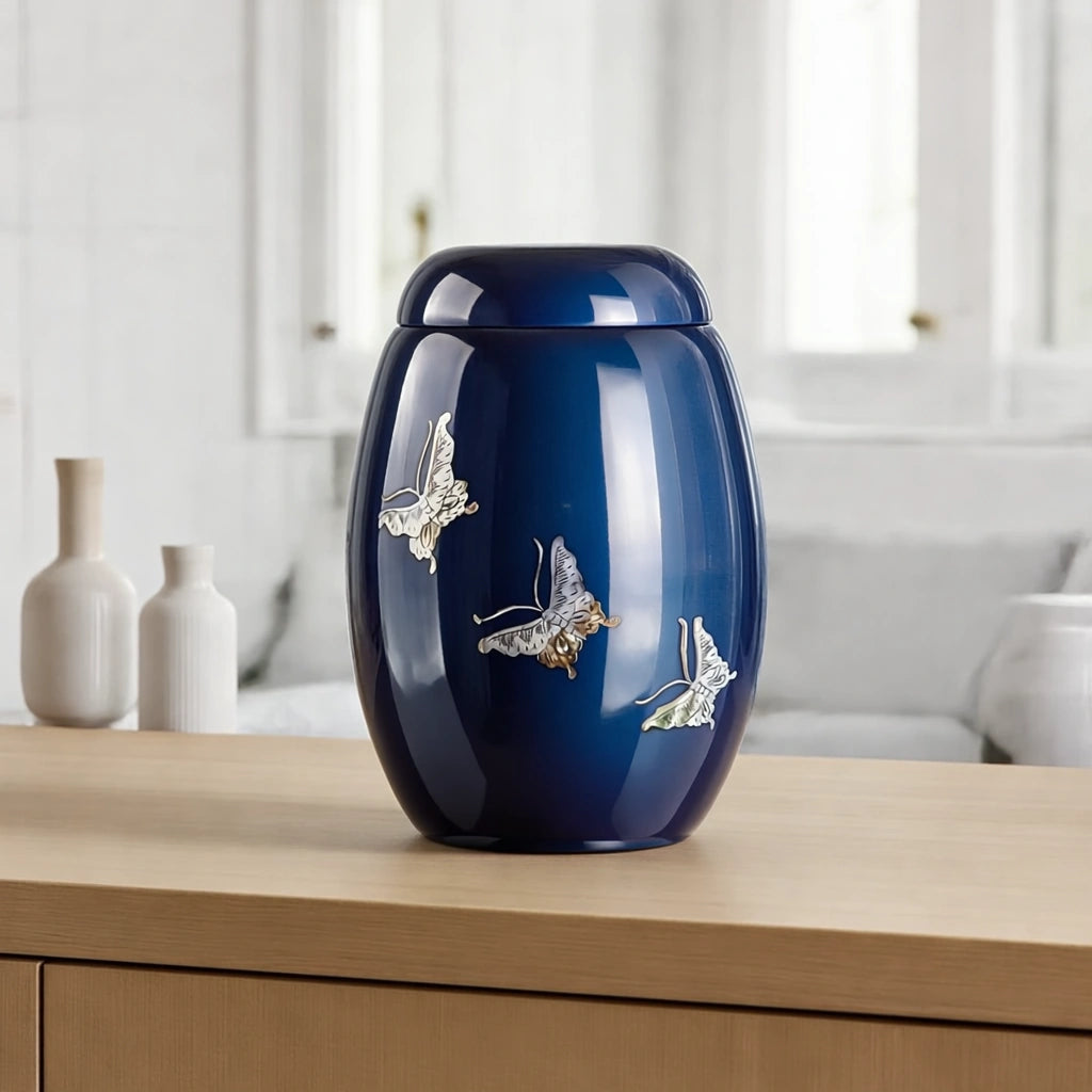 Butterfly Fibreglass Adult Cremation Urn for Ashes in Blue