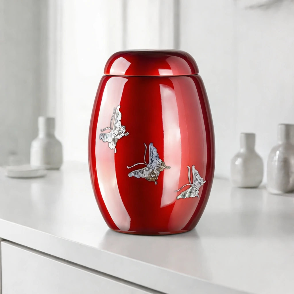 Butterfly Fibreglass Adult Cremation Urn for Ashes in Ruby Red