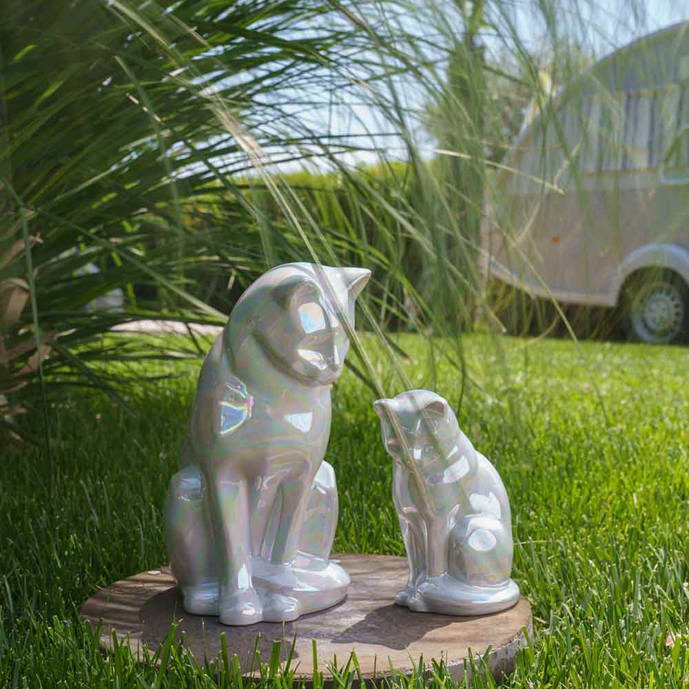 Cat Urns For Ashes Outside Pearly White Cat And Kitten Under Plant