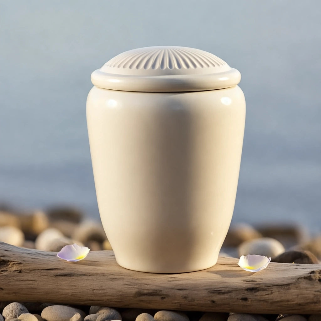 Classic Adult Biodegradable Urn for Ashes with Ivory Fluted Lid