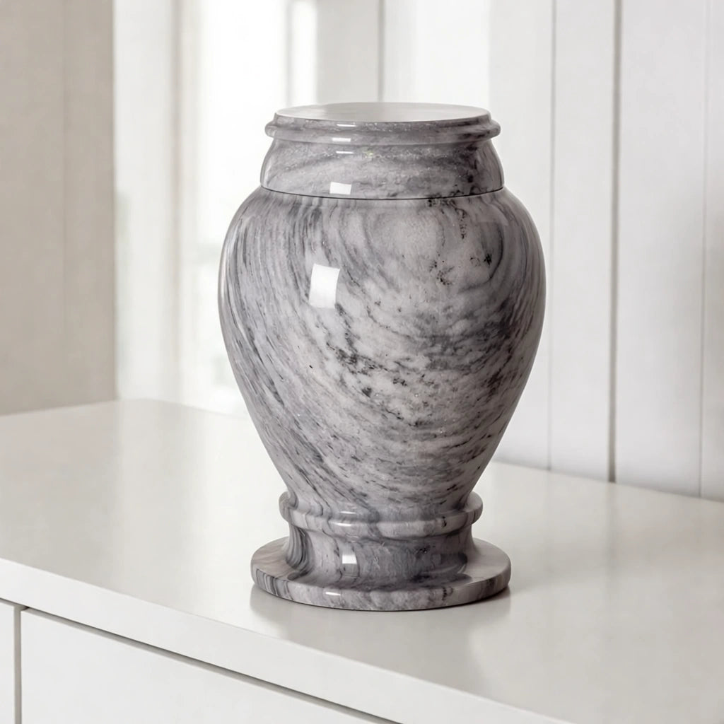 Classic Marble Adult Cremation Urn for Ashes in Grey