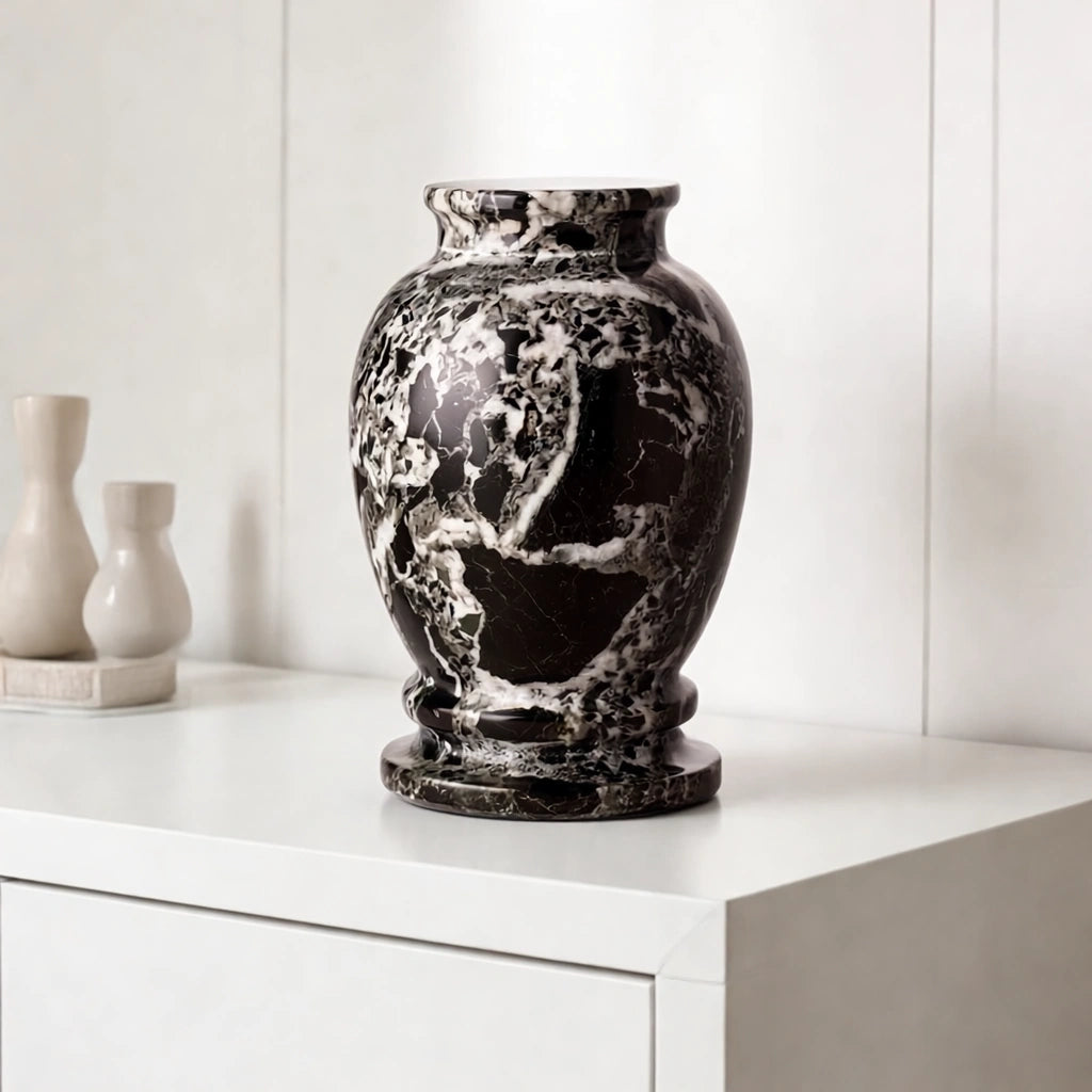 Classic Marble Keepsake Urn for Ashes in Black & White