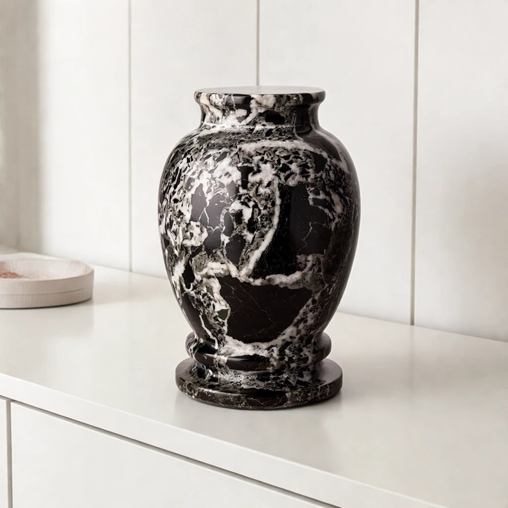 Classic Marble Keepsake Urn for Ashes in Black & White