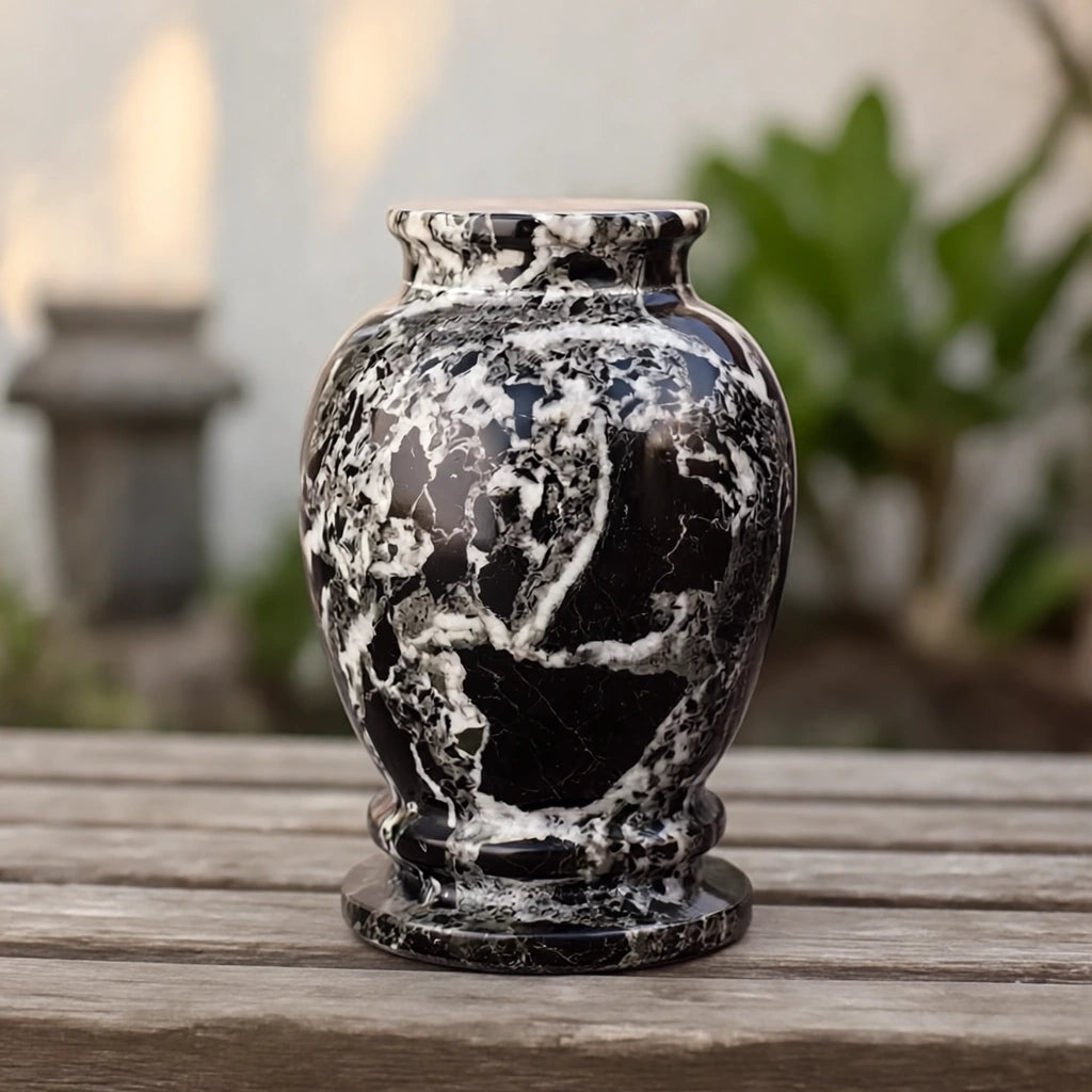 Classic Marble Keepsake Urn for Ashes in Black & White