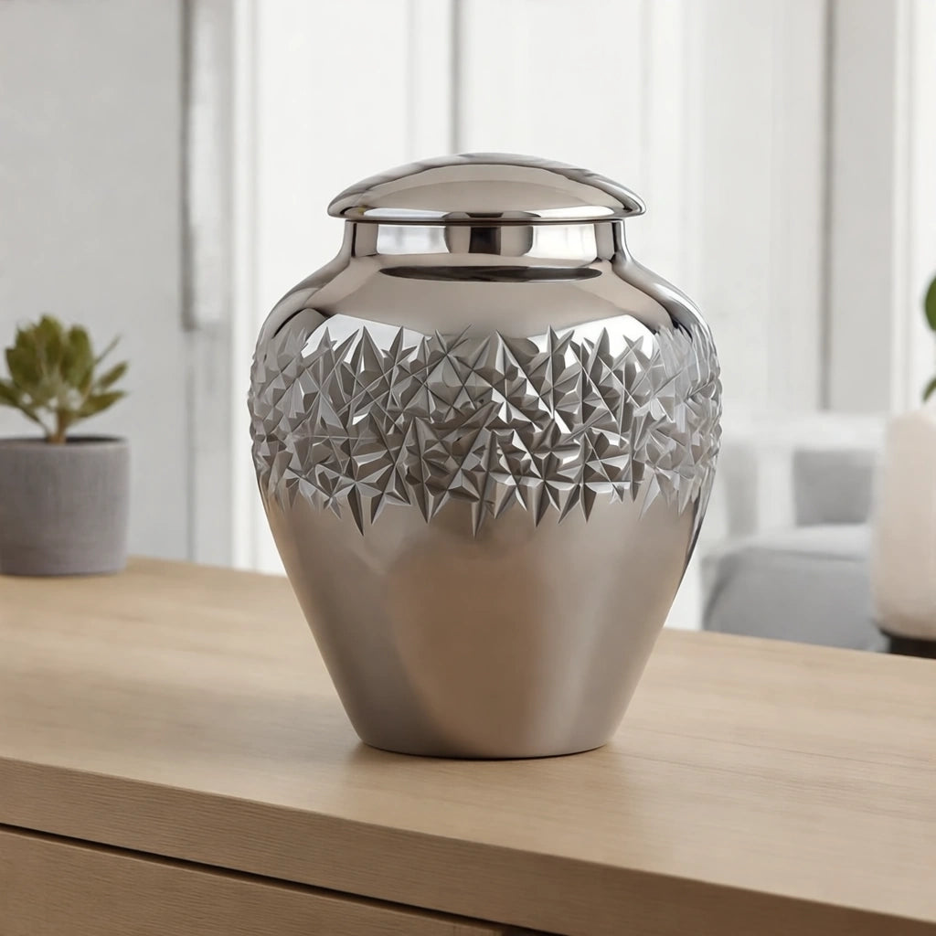 Crystal Adult Cremation Urn for Ashes in Platinum Grey