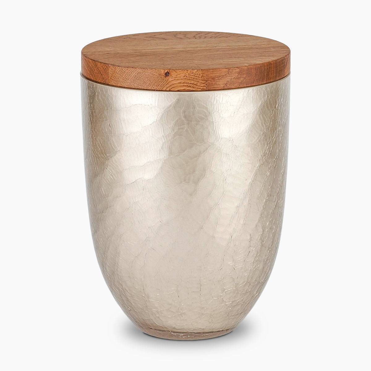 crystal adult cremation urn for ashes with oak lid in cappuccino
