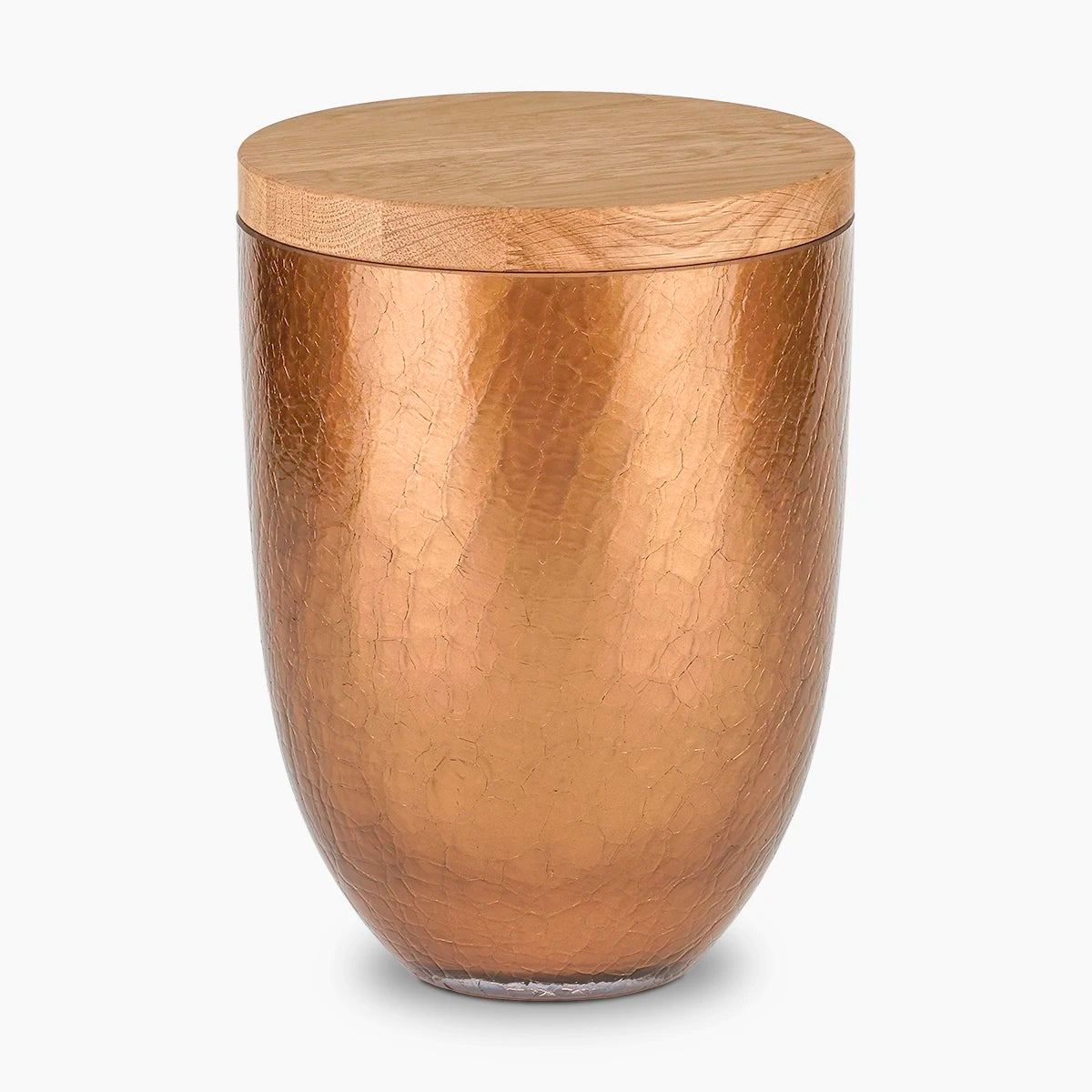 crystal adult cremation urn for ashes with oak lid in copper