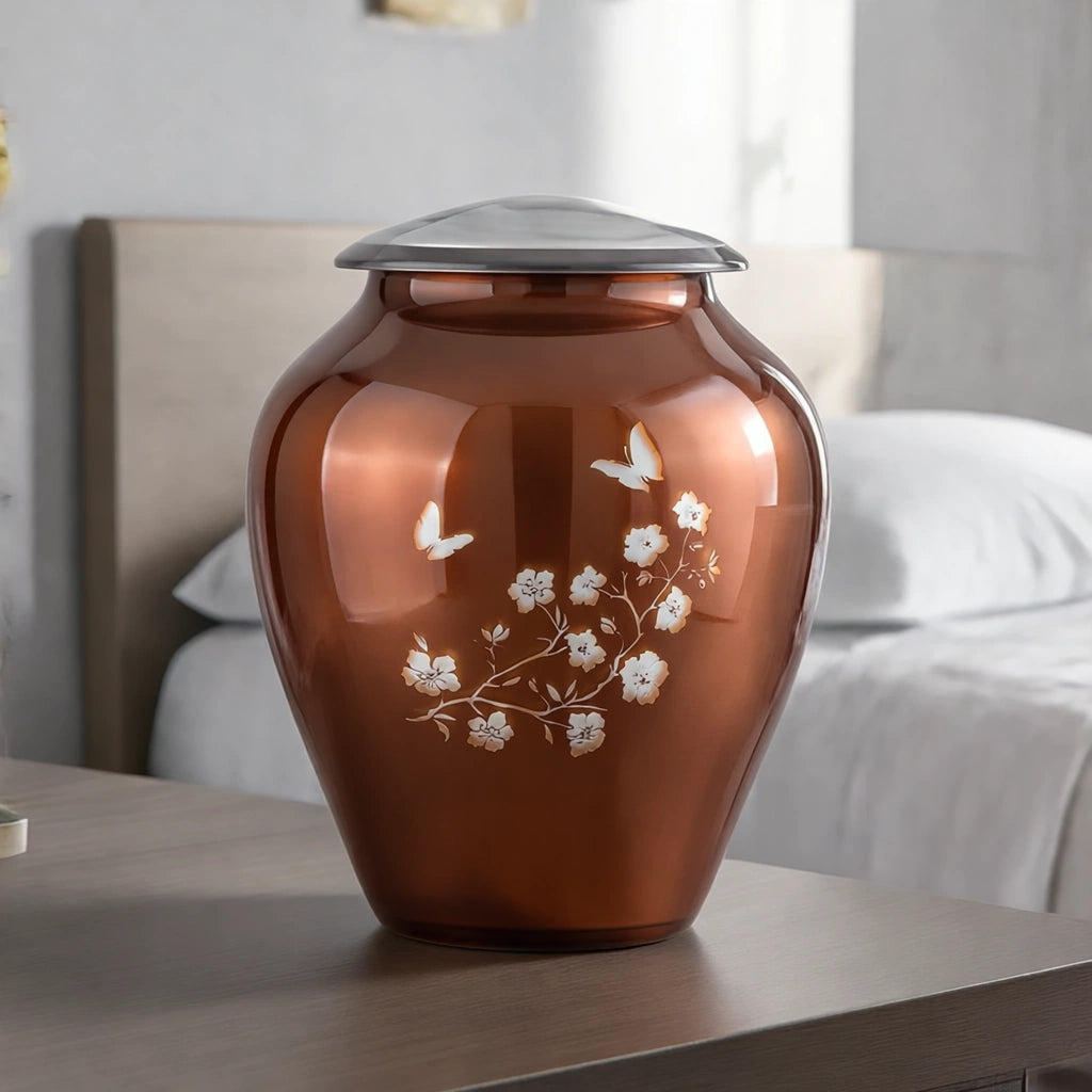 Crystal Blossom Adult Cremation Urn for Ashes in Terracotta
