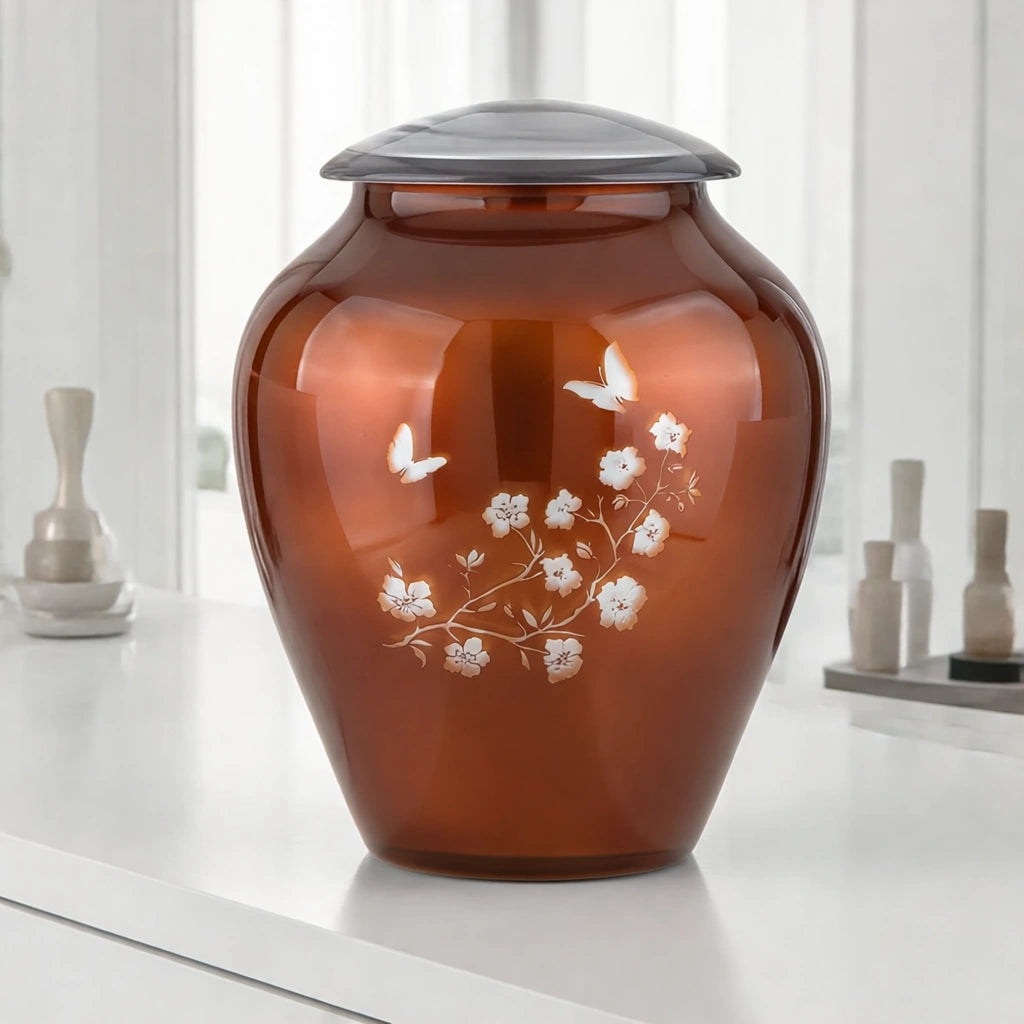 Crystal Blossom Adult Cremation Urn for Ashes in Terracotta