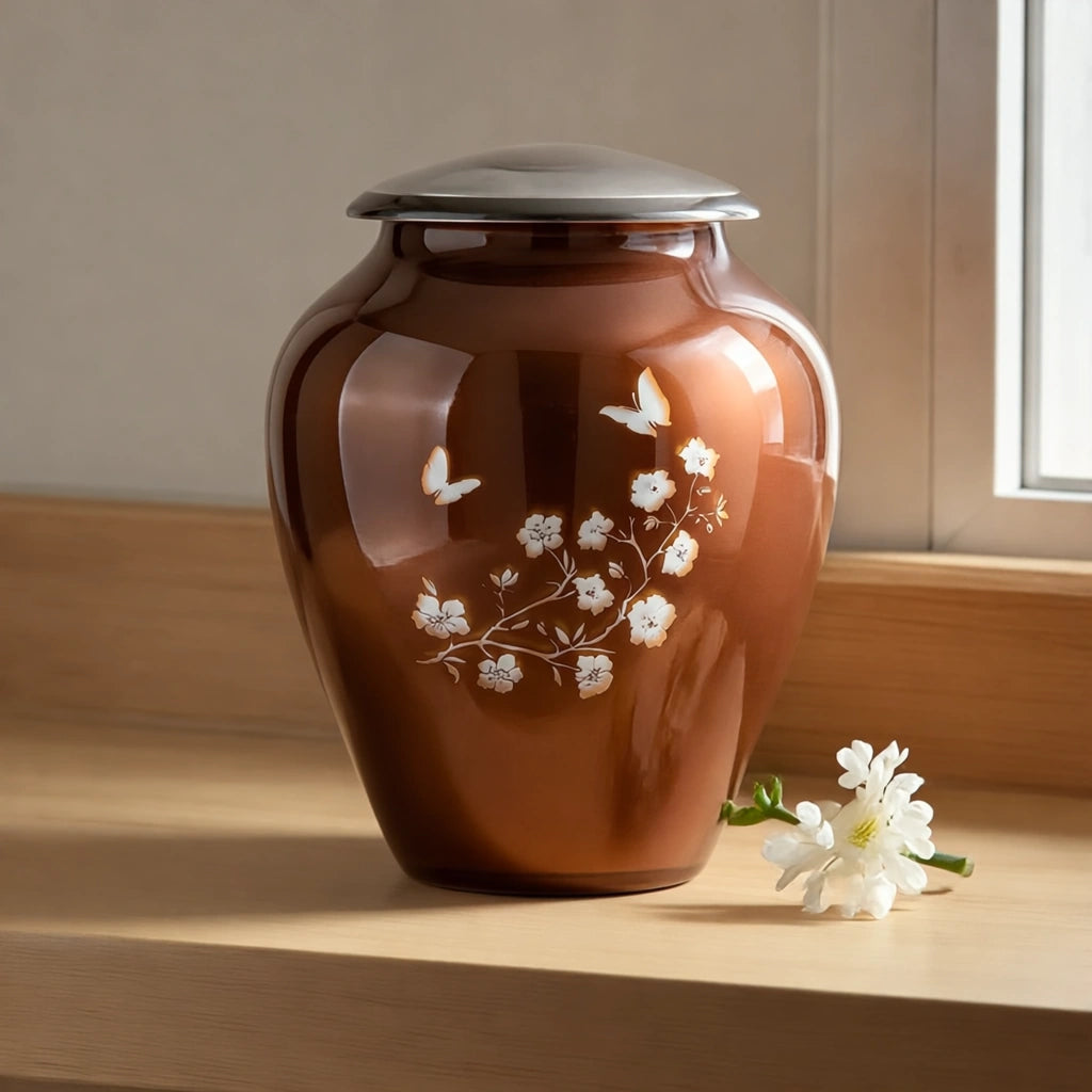 Crystal Blossom Adult Cremation Urn for Ashes in Terracotta