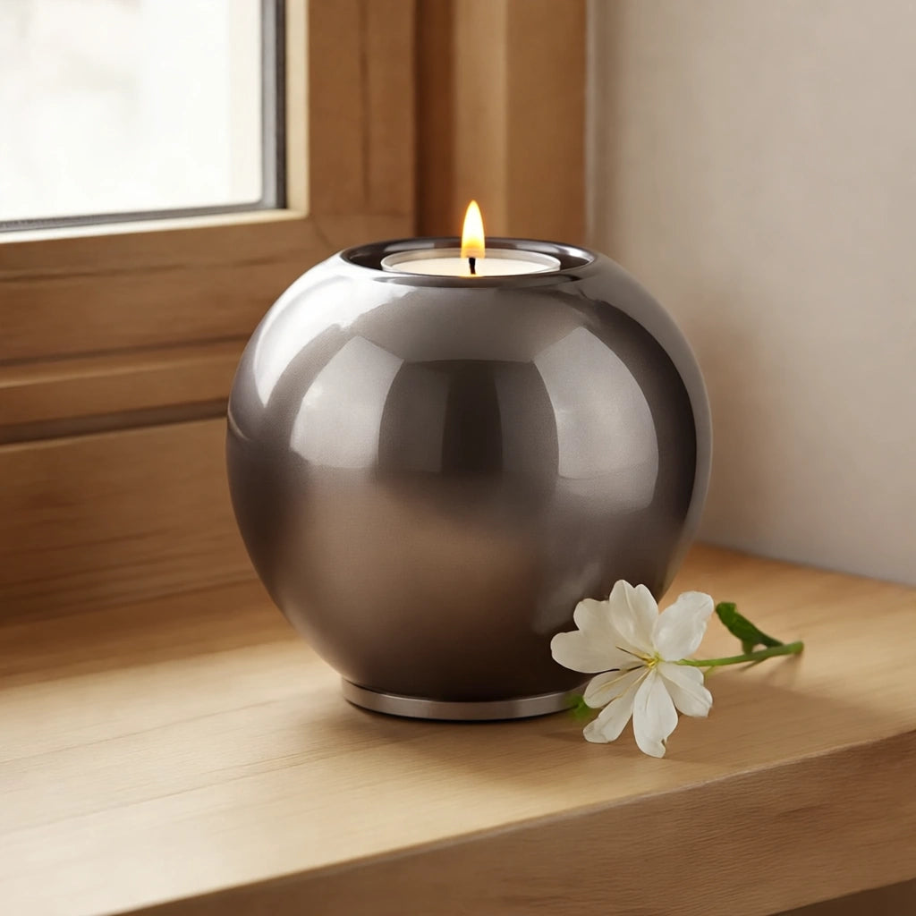 Crystal Candle Small Urn for Ashes in Titanium Grey