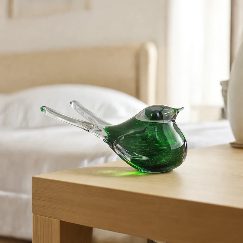 Crystal Songbird Keepsake Urn for Ashes in Green
