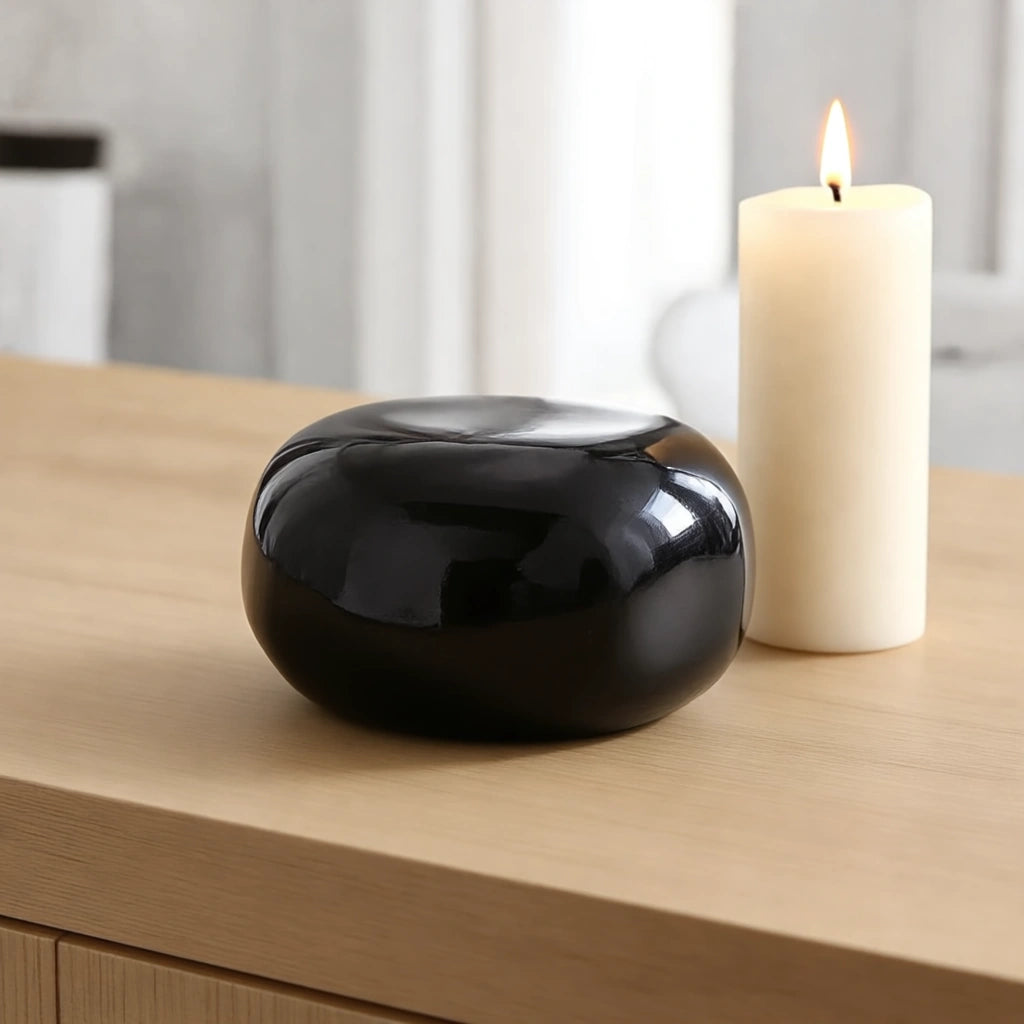 Cuddle Stone Keepsake Urn for Ashes in Glossy Black