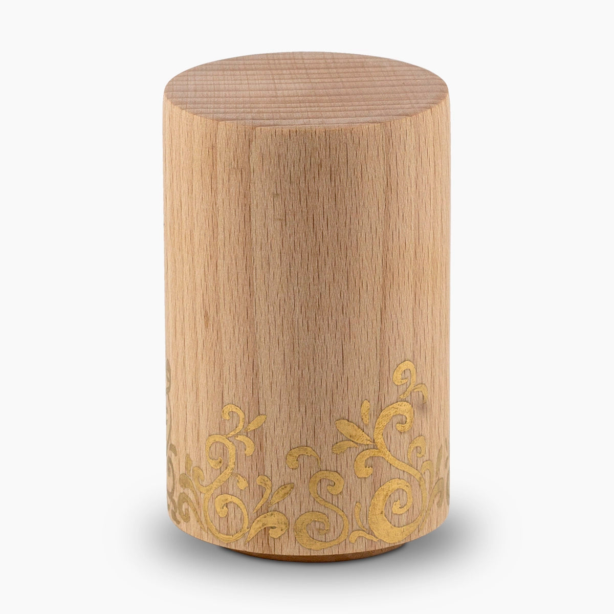 cylinder wooden keepsake urn for ashes with gold detail