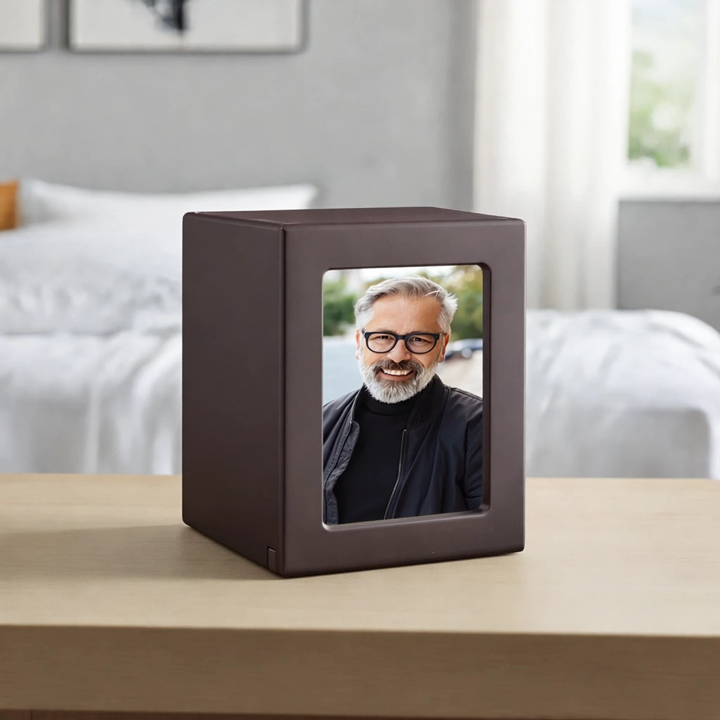 Dark Wood Effect MDF Photo Frame Medium Urn for Ashes