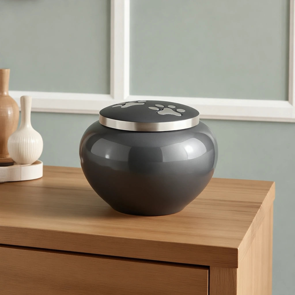 Eternal Pawprints Pet Urn for Ashes in Graphite & Silver - Large