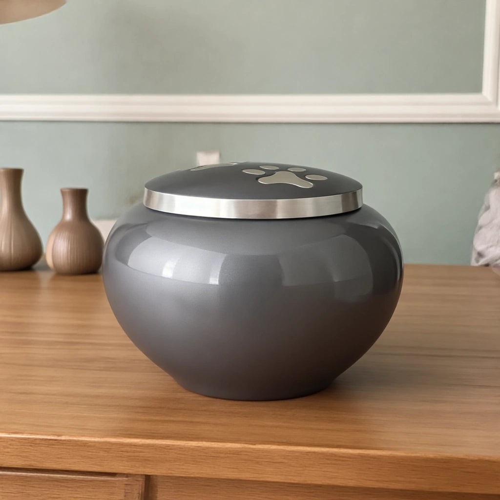 Eternal Pawprints Pet Urn for Ashes in Graphite & Silver - Large
