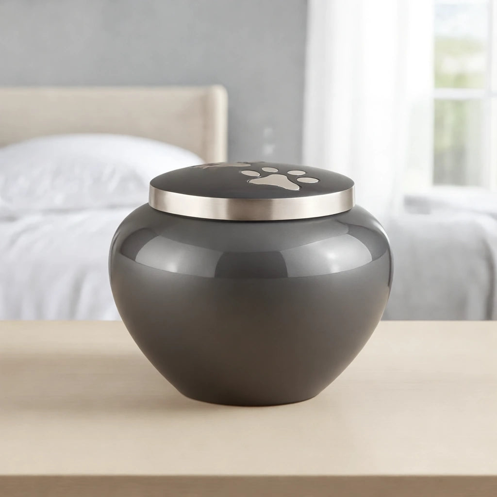 Eternal Pawprints Pet Urn for Ashes in Graphite & Silver - Medium