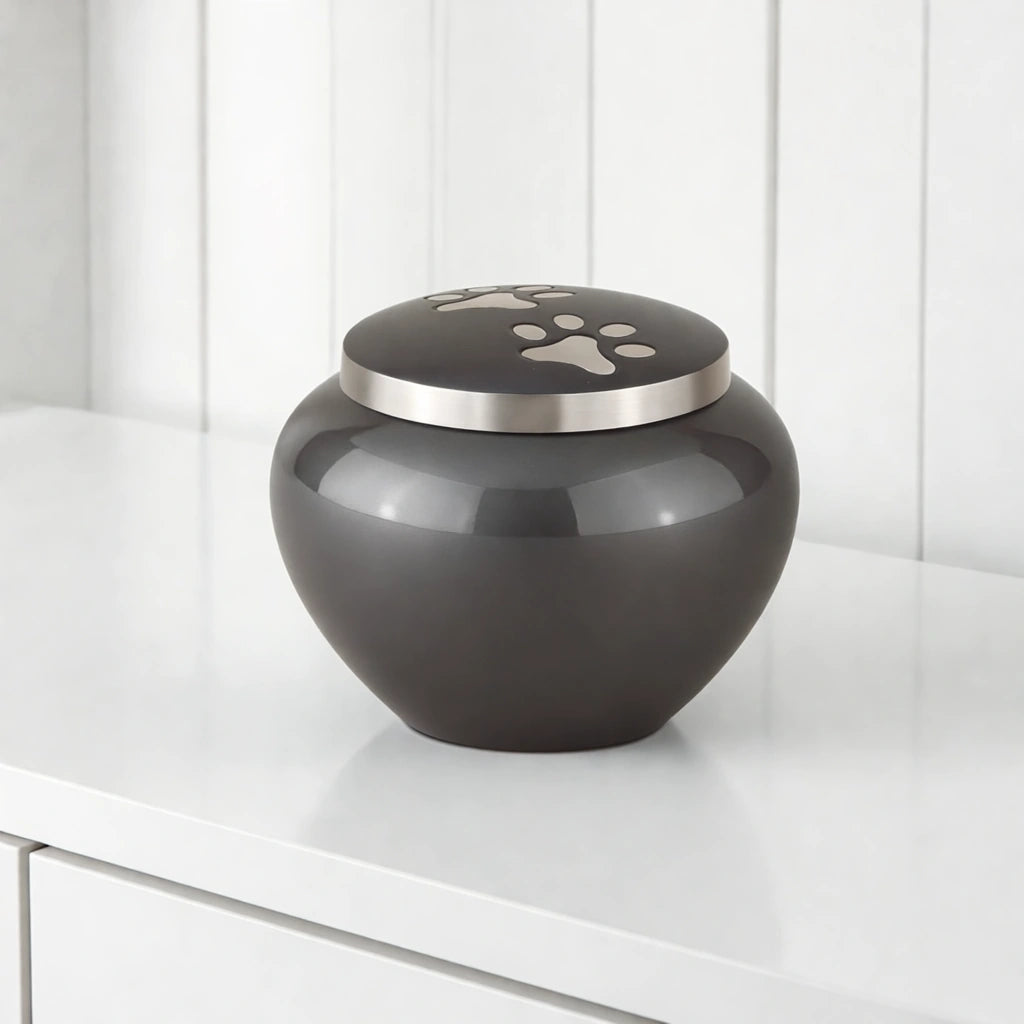 Eternal Pawprints Pet Urn for Ashes in Graphite & Silver - Medium