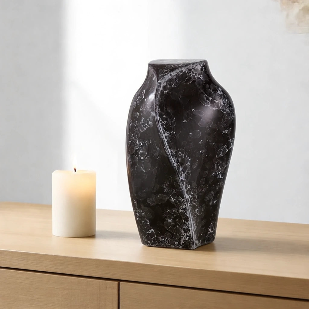 Heart to Heart Adult Cremation Urn for Ashes in Black Marble