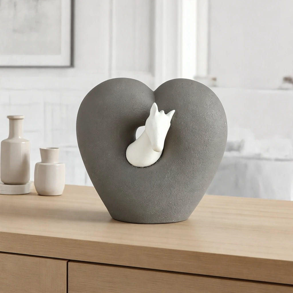 Horse Heart Pet Urn for Ashes in Grey & White