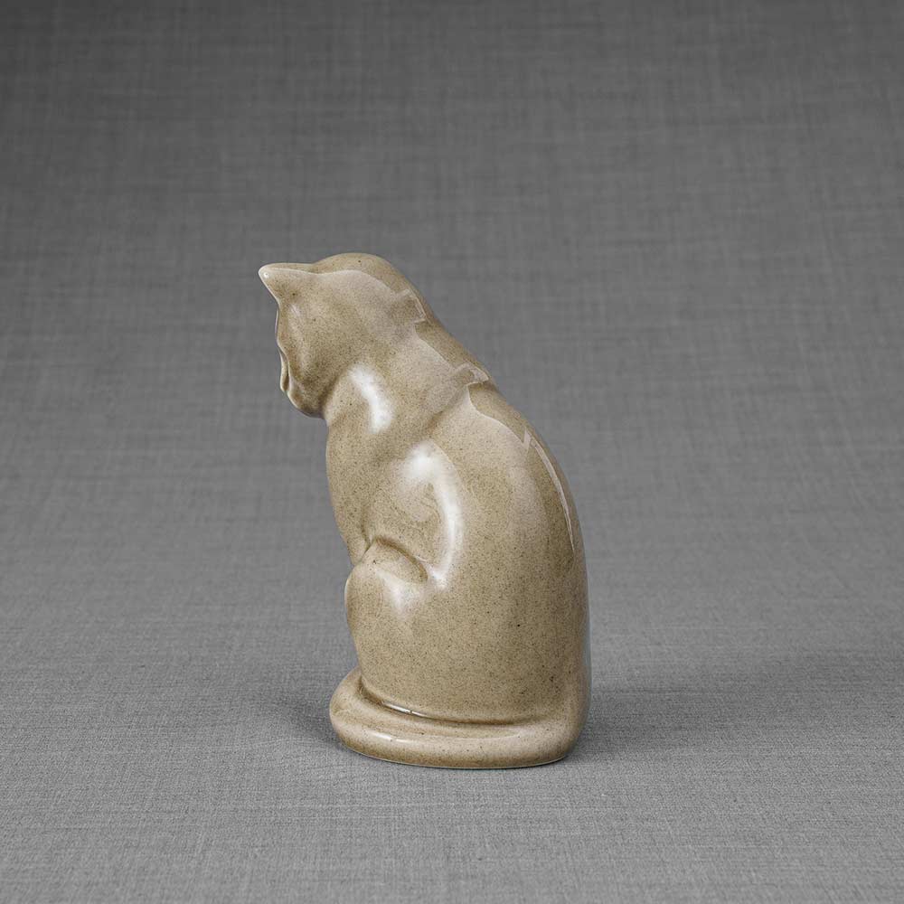 Kitten Urn For Ashes Beige Grey Back Left