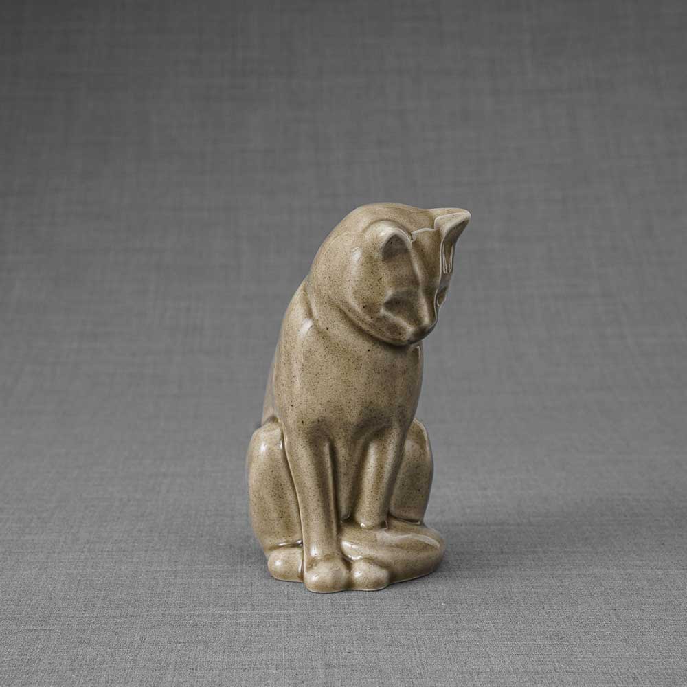 Kitten Urn For Ashes Beige Grey Front Right