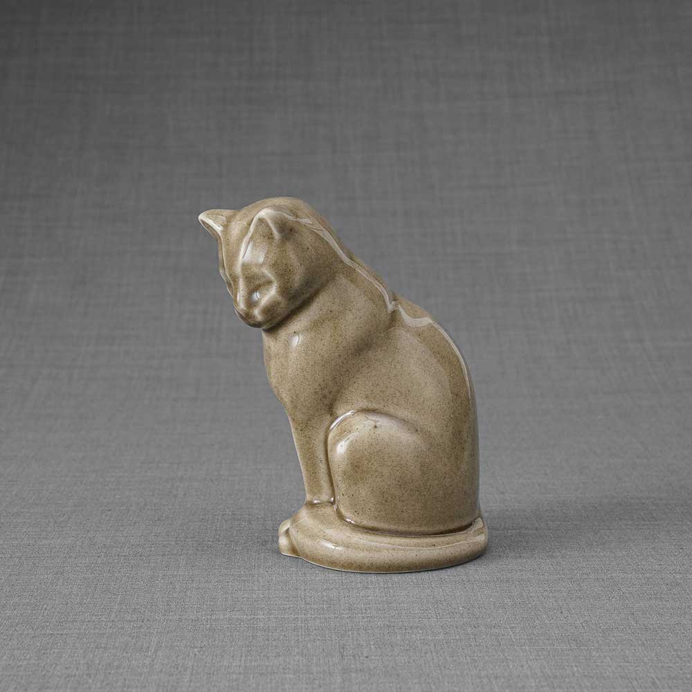 Kitten Urn For Ashes Beige Grey Left