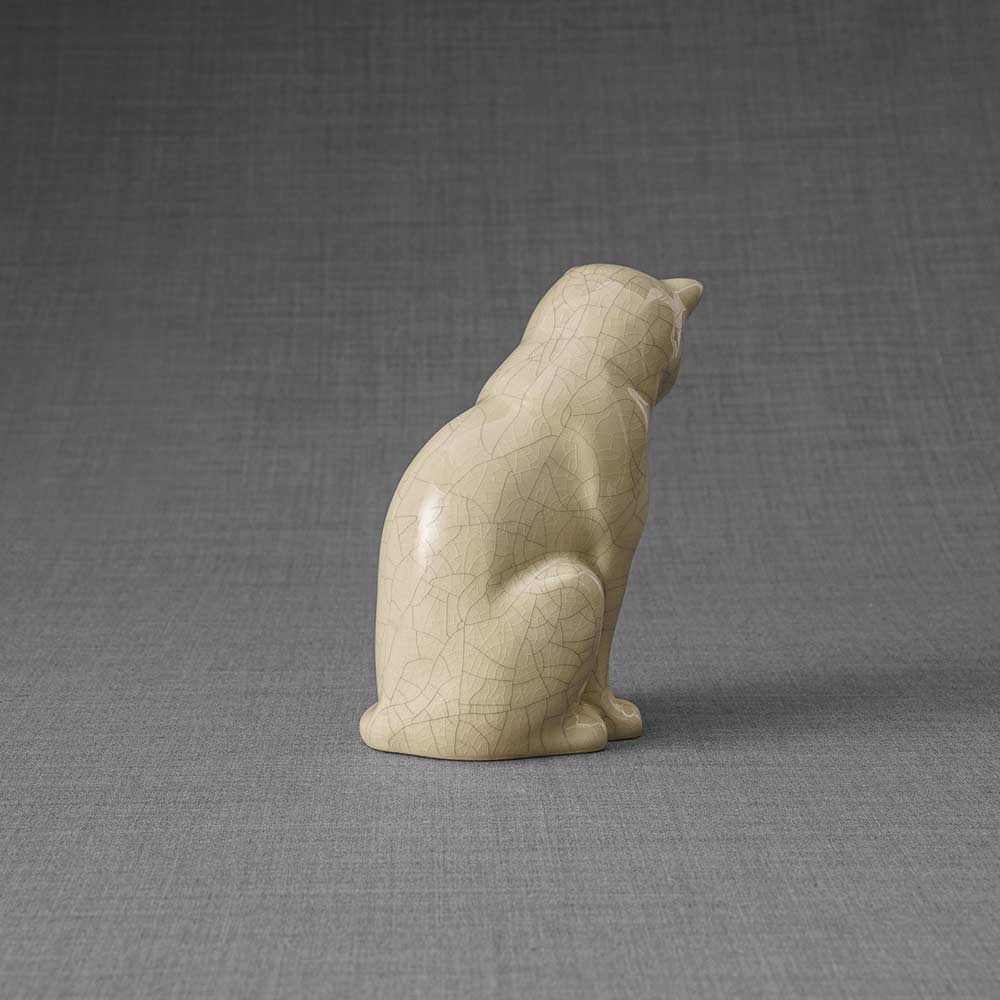 Kitten Urn For Ashes Crackle Glaze Back Right