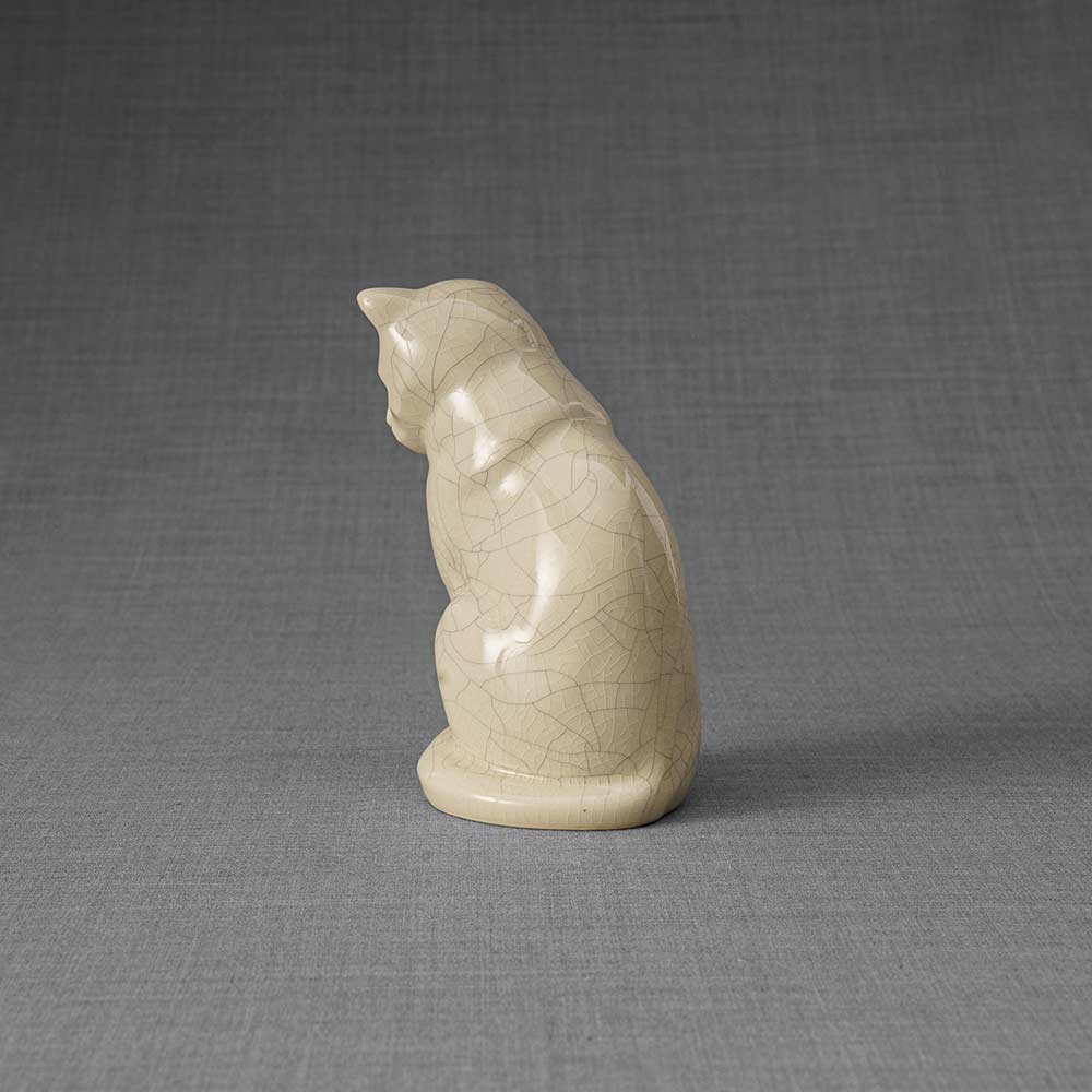Kitten Urn For Ashes Crackle Glaze Back