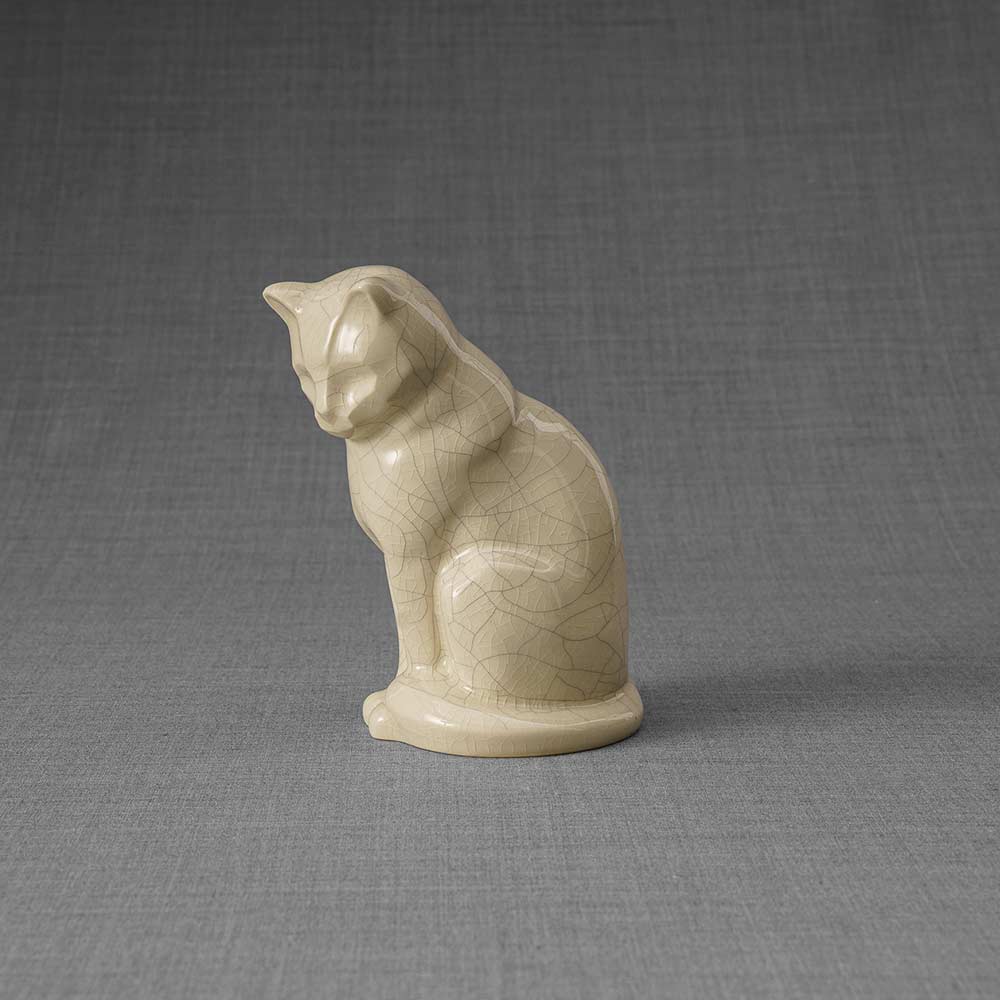 Kitten Urn For Ashes Crackle Glaze Front Left