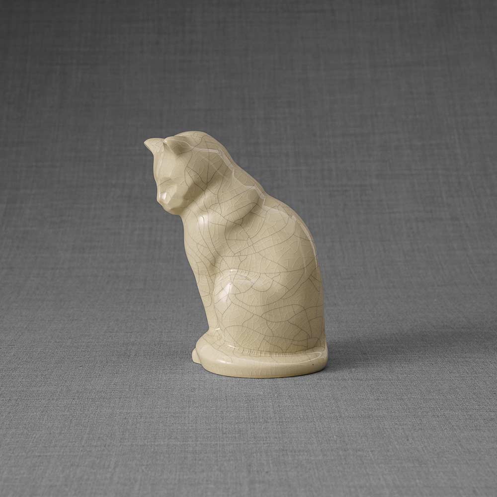 Kitten Urn For Ashes Crackle Glaze Left