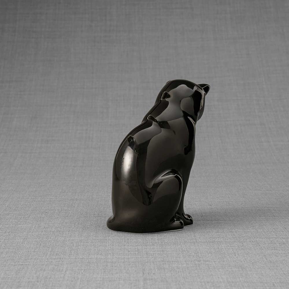 Kitten Urn For Ashes Glossy Black Back Right