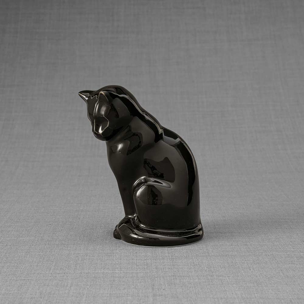 Kitten Urn For Ashes Glossy Black Left
