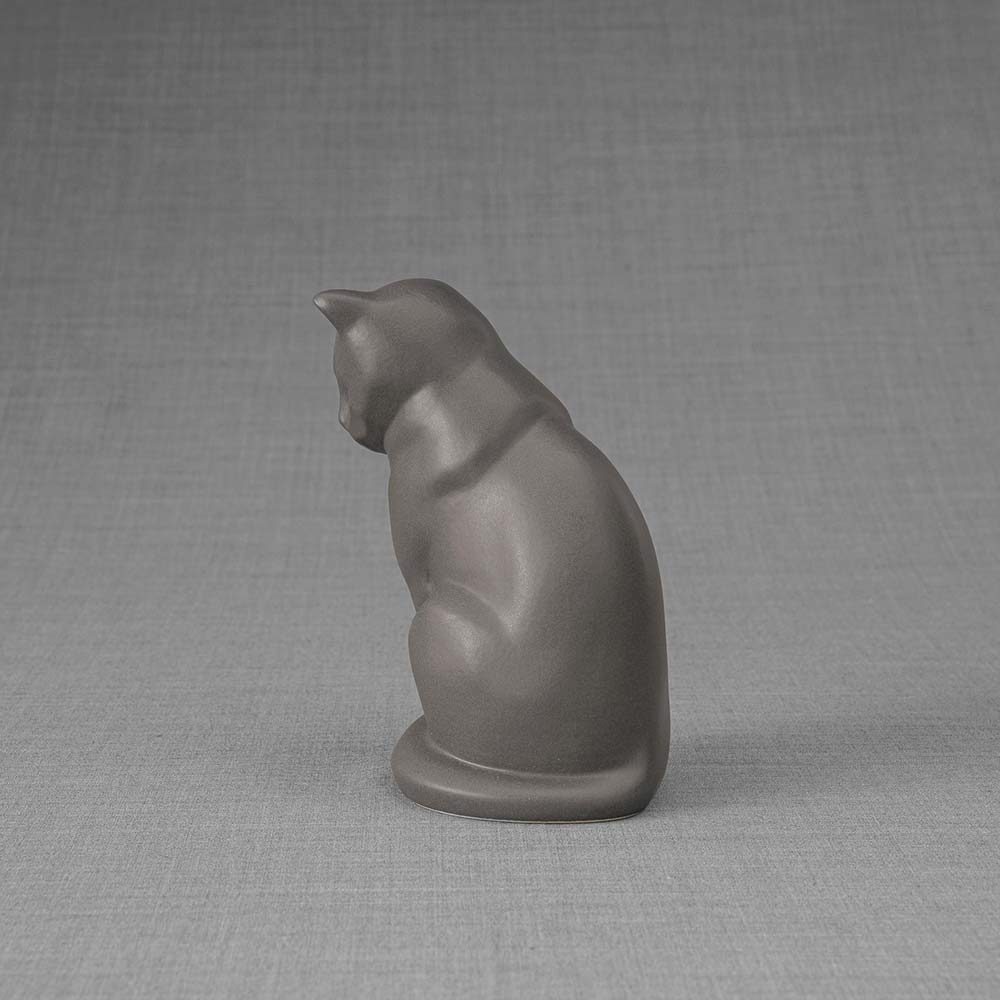Kitten Urn For Ashes Matte Grey Back Left