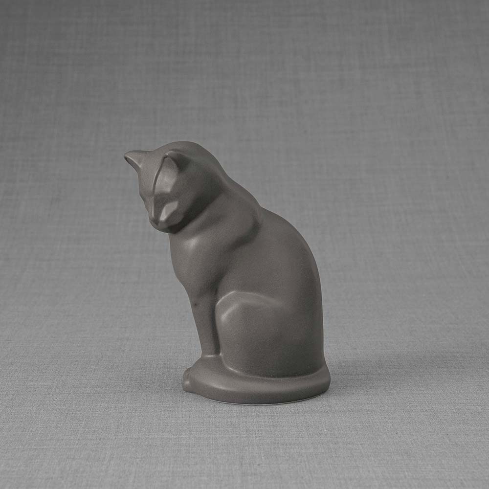 Kitten Urn For Ashes Matte Grey Left