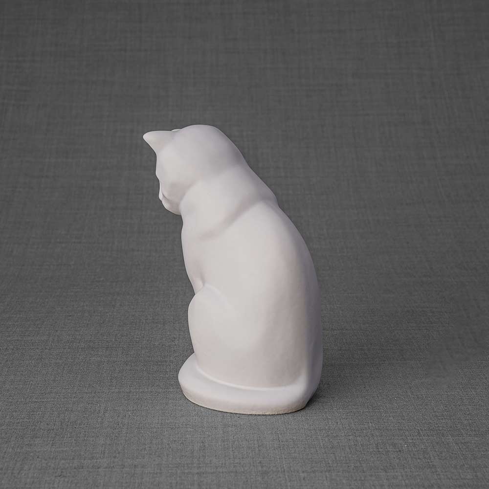 Kitten Urn For Ashes Matte White Back Left