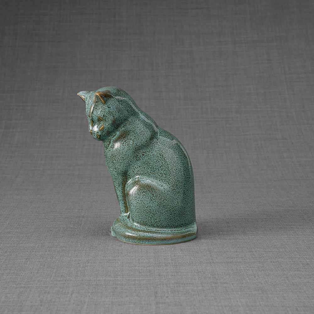 Kitten Urn For Ashes Oily Green Left