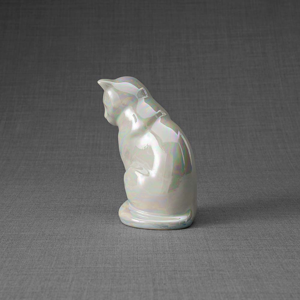 Kitten Urn For Ashes Pearly White Back Left