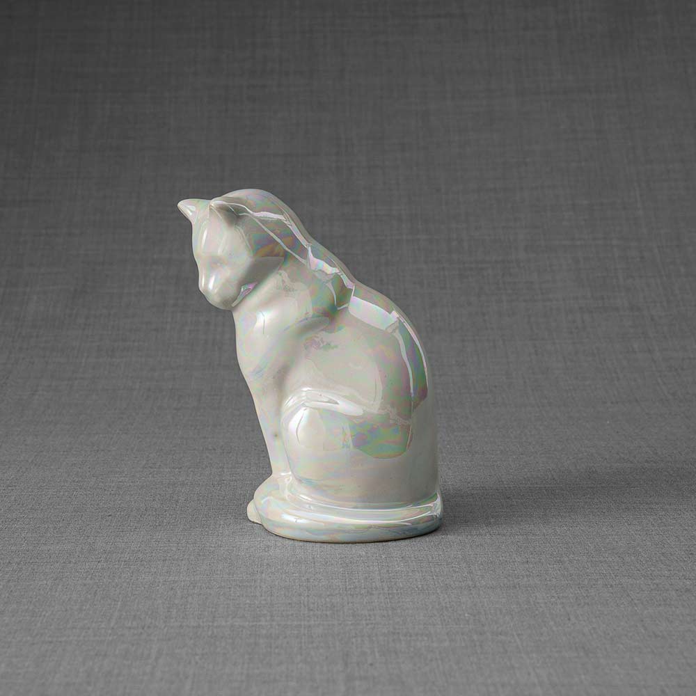 Kitten Urn For Ashes Pearly White Left