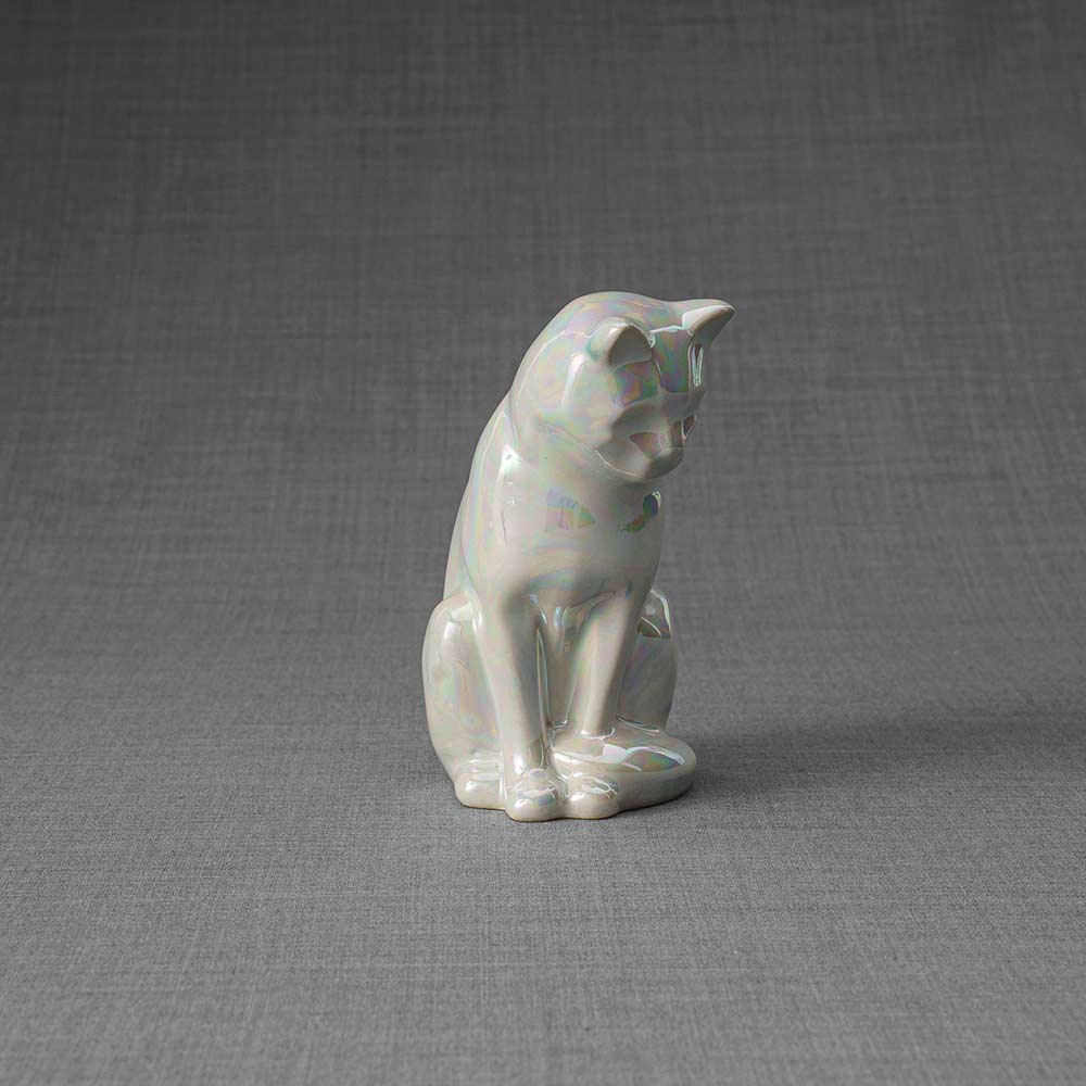 Kitten Urn For Ashes Pearly White Right