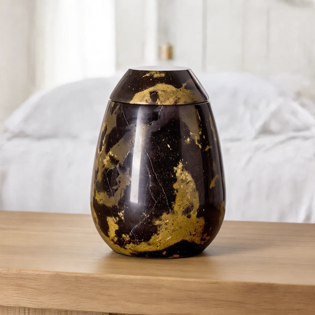 Marble Adult Cremation Urn For Ashes in Brown and Gold