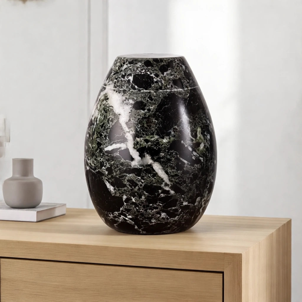 Marble Keepsake Urn For Ashes in Black & Grey