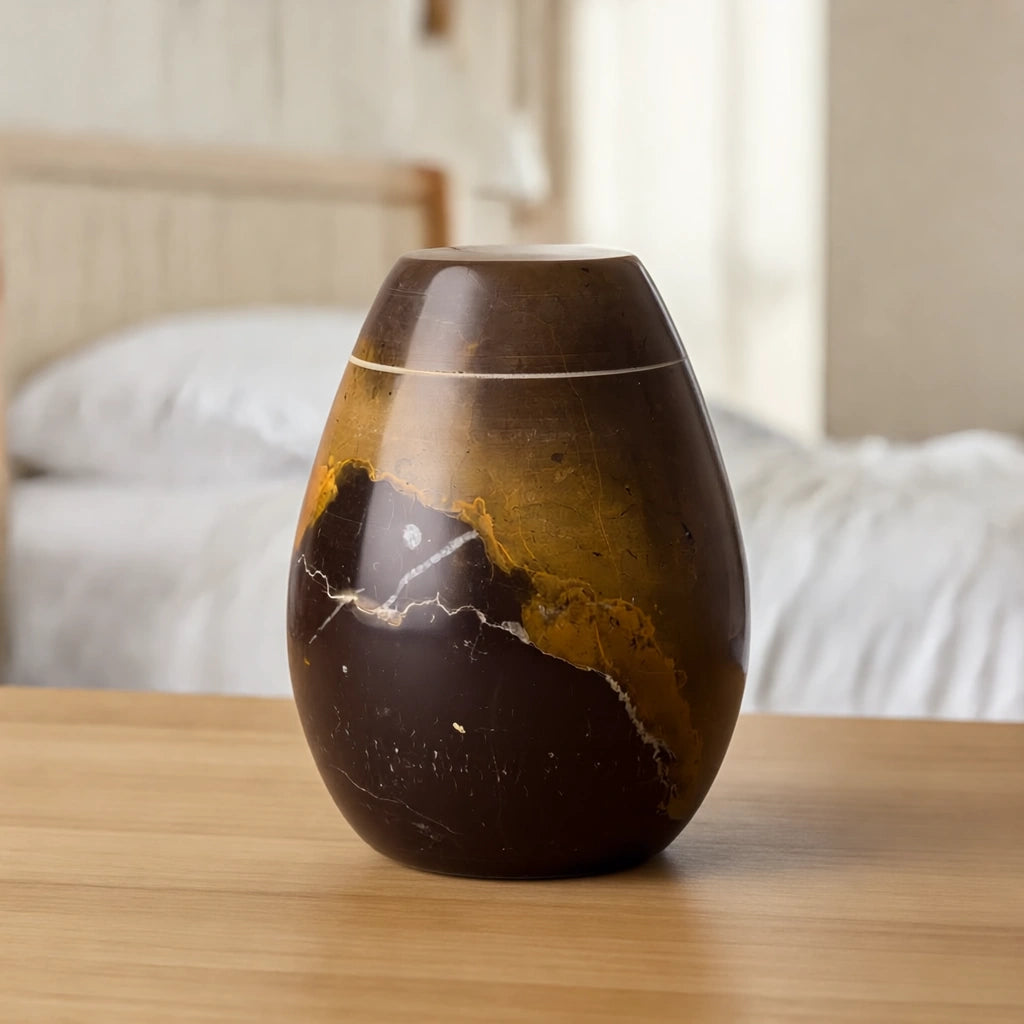 Marble Keepsake Urn For Ashes in Brown and Gold